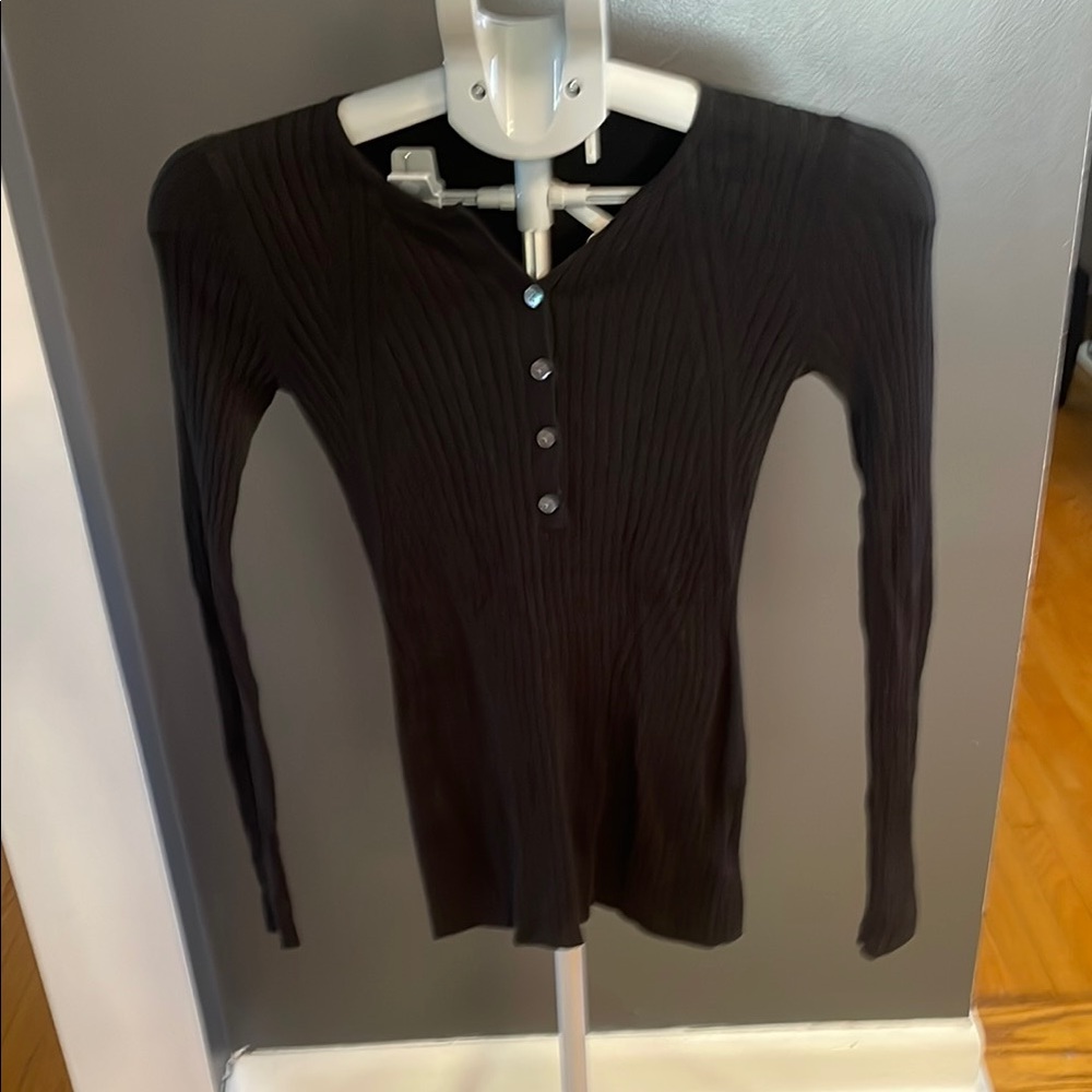 Babaton Black Ribbed Polo Shirt